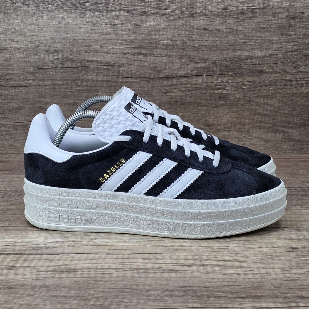 Adidas Gazelle Bold Women's Size 10 Black White Suede Platform Shoes HQ6912